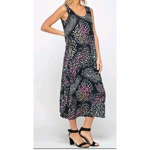 Jostar Slinky Black Multi Leopard Print Sleeveless Maxi Dress Sz XL Travel